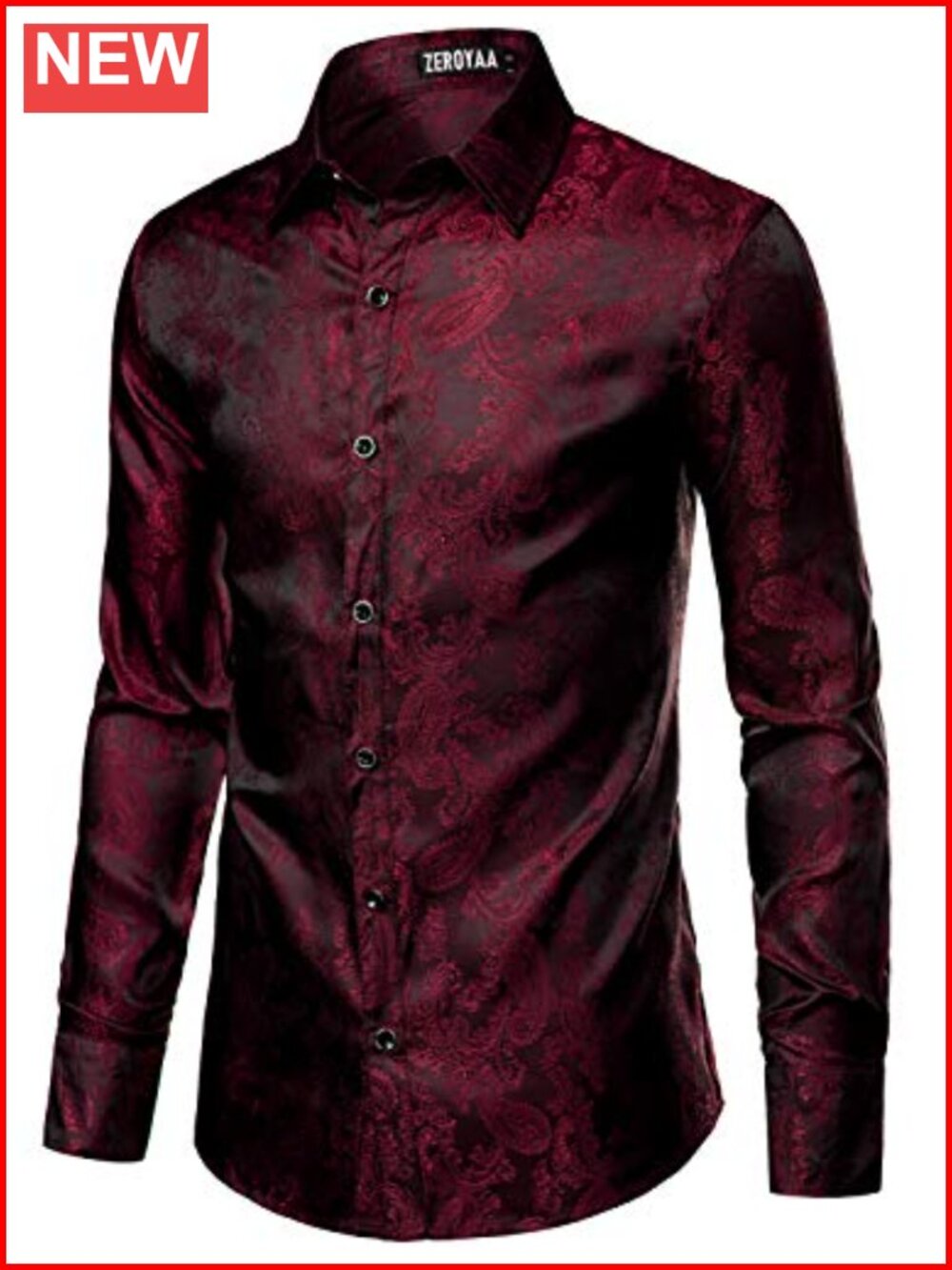 Men's Satin Paisley Jacquard Button Up Dress Shirt Slim Fit Tuxedo Shirt